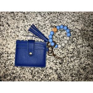 Bracelet Keychain Wallet With Bracelet And Leather Tassels Navy Blue